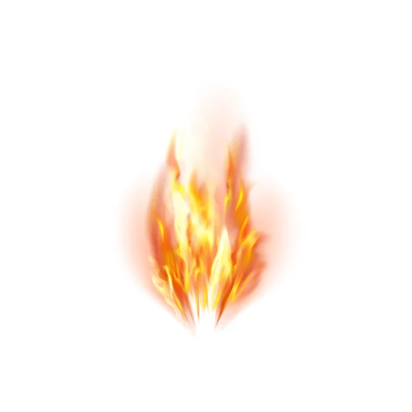 Fiamma isolata su sfondo bianco. Fuoco ardente rosso e giallo caldo con ingobbi volanti — Foto Stock