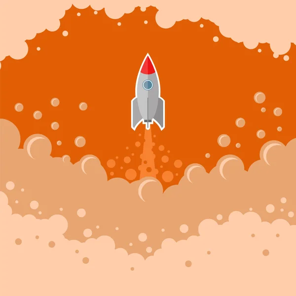 Space Rocket Fly on Red Bubble Sky Background — Stock Vector