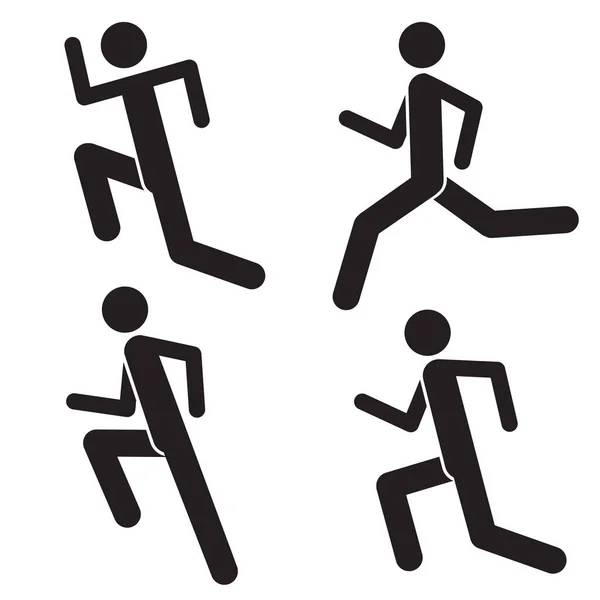 Un set di icone di Running Man. Stile di vita sano. Sprinter maschio. Atleta di jogging. Maratona per la gente. Logo sportivo ambulante — Vettoriale Stock