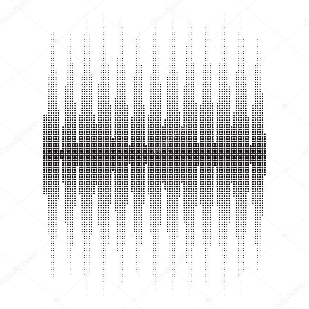 Halftone Sound Wave Pattern. Screen of Equalizer. Musical Vibration Graph. Radio Wave Amplitude.