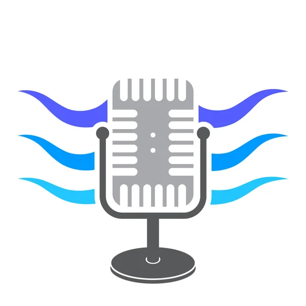 Ikona mikrofonu Retro z ikoną fal dźwiękowych Blue. Symbol dźwięku muzyki. Speaker Logo Design. Koncepcja mikrofonu Studio — Wektor stockowy