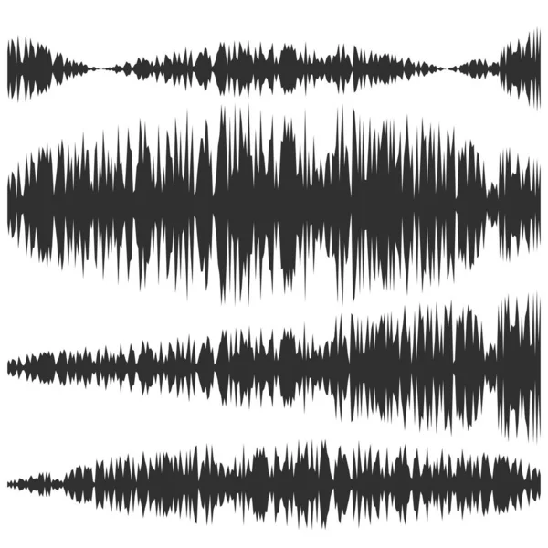 Schallwellen setzen ein. Bildschirm des Equalizers. Musikalische Schwingungskurve. Radiowellenamplitude — Stockvektor