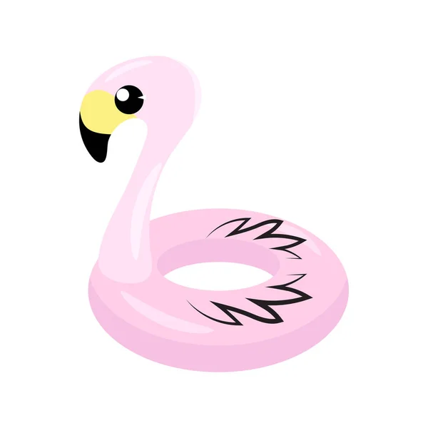 Nadmuchiwana różowa zabawka Flamingo na białym tle. Pierścień basenowy dla dzieci. Gumowe kształty ptaków tropikalnych — Wektor stockowy