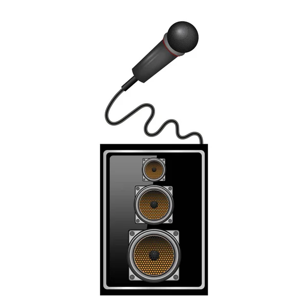 Retro-Mikrofon-Ikone und Musik-Lautsprecher isoliert auf weißem Hintergrund — Stockvektor