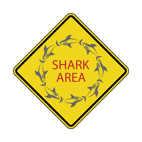 Niebezpieczna Strefa Rekina. Strzeż się Rekinów. Żółty kwadrat. Niebezpieczne życie morskie. Pływać na własne ryzyko. Obszar wysokiego ryzyka — Zdjęcie stockowe