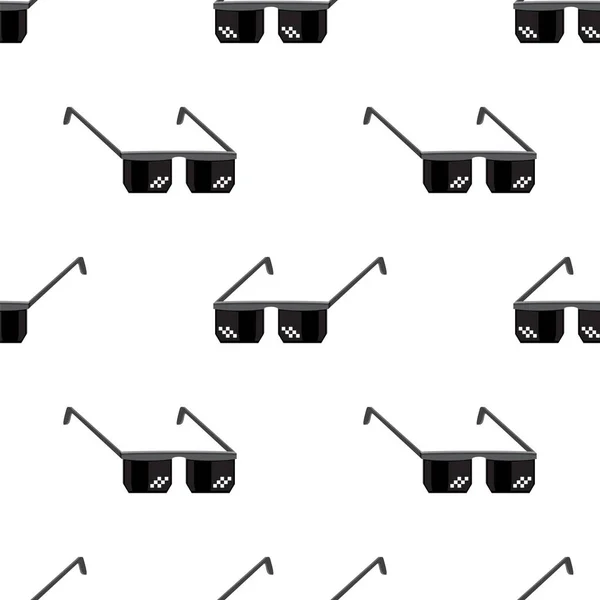 Isometrische Pixel glazen Icoon geïsoleerd op witte achtergrond. Zwarte plastic zonnebril. Naadloos patroon — Stockvector