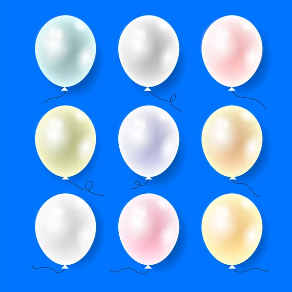 Conjunto de balões voadores coloridos. Bando de balão colorido do aniversário do ar da borracha do hélio para a festa — Vetor de Stock
