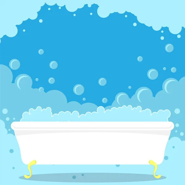 Retro White Bathtub with Foam at Floor — Stock Vector
