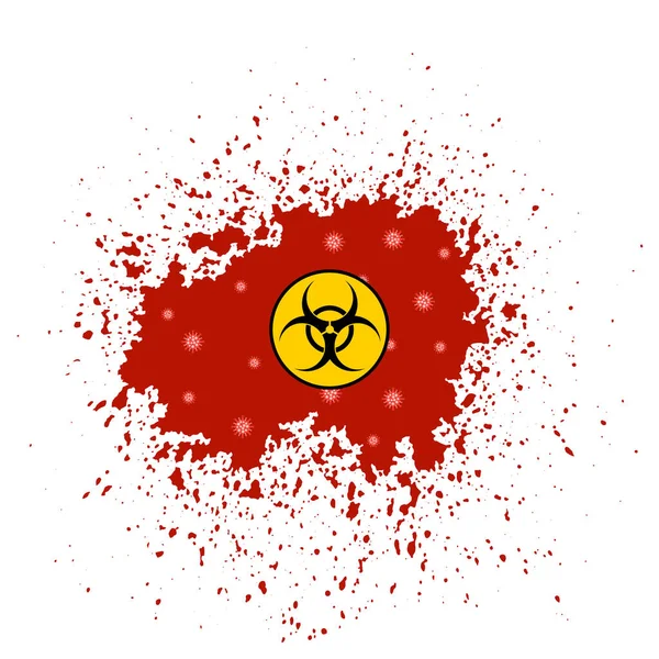 Biohazard Icon and Blood Splash Isolated on White Background. Stop Pandemic Novel Coronavirus Sign. — Stock Vector