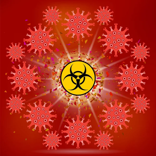 Stop Pandemic Novel Coronavirus Signo e logotipo de risco biológico em fundo vermelho. COVID-19 — Fotografia de Stock