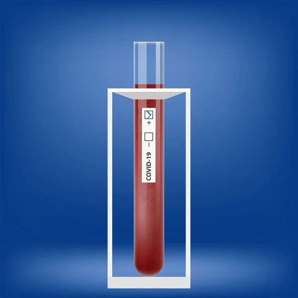 Reagenzglas mit Blut auf blauem Hintergrund. Stoppt das pandemische neuartige Coronavirus. COVID-19-Virus — Stockfoto
