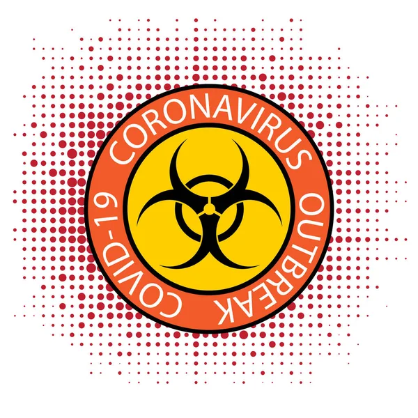 Stop Pandemic Novel Coronavirus Sign and Biohazard Logo on Red Halftone Background — Stock Vector