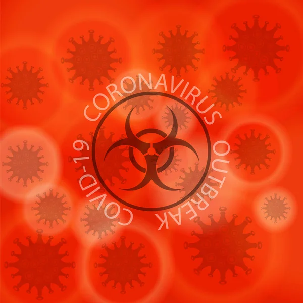 Stop Pandemic Novel Coronavirus Sign and Biohazard Logo on Red Background. COVID-19 — Stock Vector