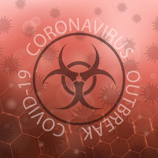 Stop Pandemic Novel Coronavirus Sign and Biohazard Logo on Red Background. COVID-19 — Stock Vector