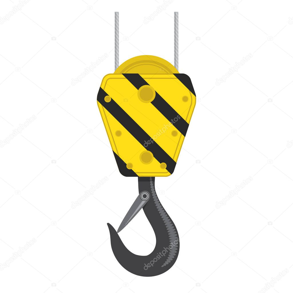 Industrial Hook Icon Isolated on White Background. Construction Crane Logo. Old Lifting Machinary and Steel Rope.