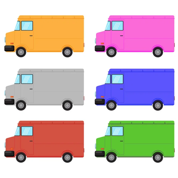 Conjunto de camiones coloridos aislados sobre fondo blanco — Vector de stock