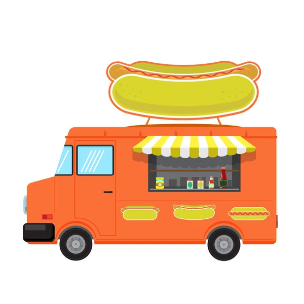 Orange Food Truck with Big Hot Dog on Top Isolated on White Background — Stock Photo, Image