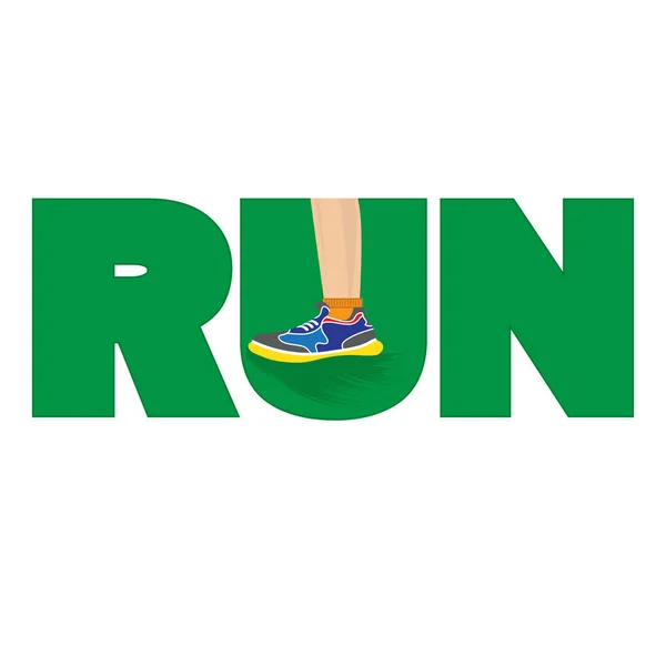 绿色的RUN文字和白色背景下的跑鞋 — 图库照片