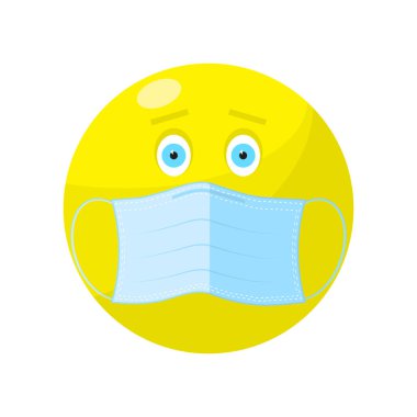 Sarı top ve tıbbi maske. COVID-19 'u durdurun. Coronavirus Koruma. Salgın 2019-Ncov. Sosyal Medya için Çember Yüz