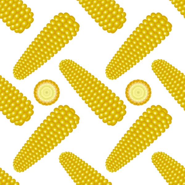 Modello di mais fresco giallo organico. Oro naturale dolce cibo sfondo. Estate. Ornamento di semi . — Vettoriale Stock