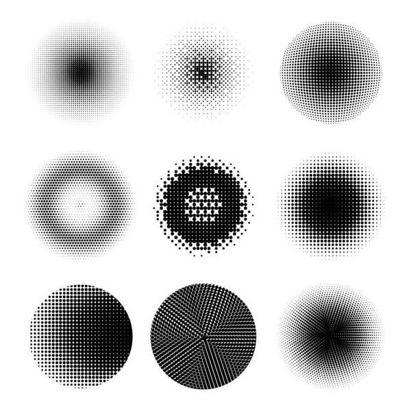 Set of Different Halftone Circles. Set of Dots. Dotted Texture. Overlay Grunge Template. Distress Linear Design. — Stock Vector