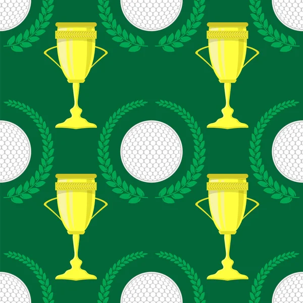 ゴルフボールアイコンとローレルグリーンの背景にシームレスなパターン — ストックベクタ