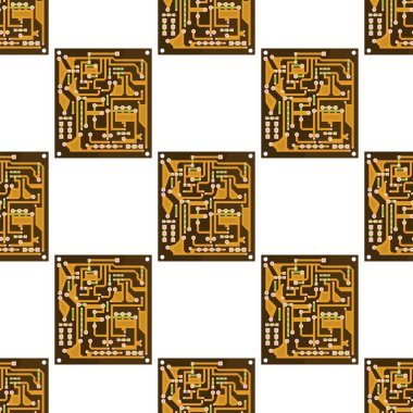 Devre Kurulu Beyaz Arkaplanda Kusursuz Desen. Düz Tasarım. Bilgisayar Teknolojisi dokusu. Yüksek Teknoloji Yazdırılmış Sembol.
