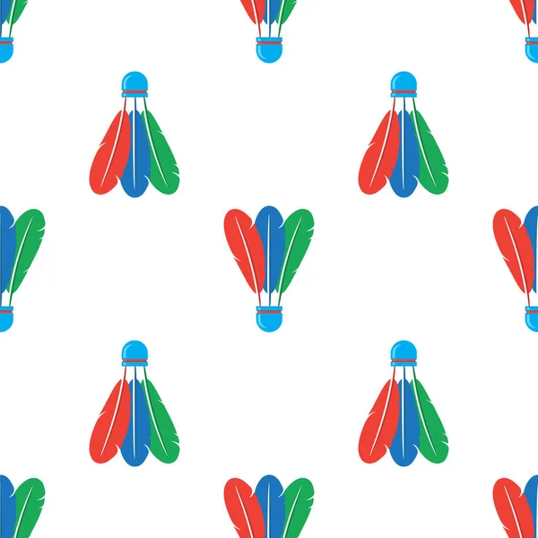 Icona di volano con piume colorate Modello senza cuciture isolato su sfondo bianco — Vettoriale Stock