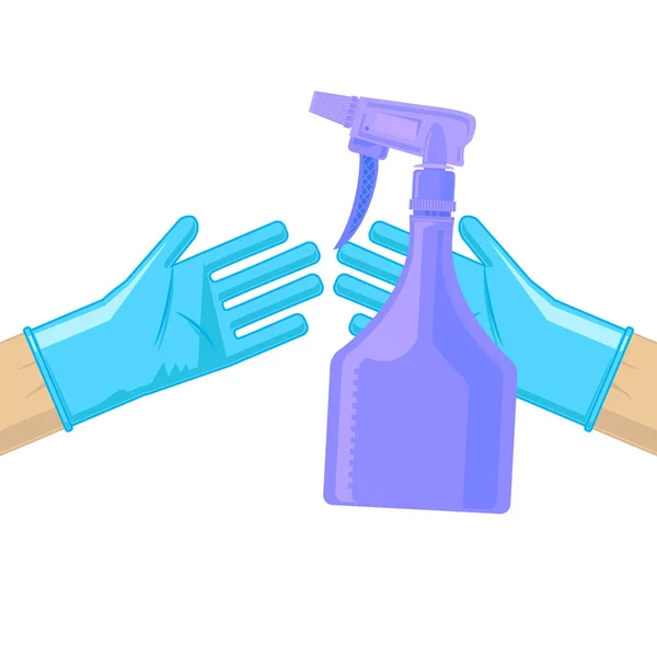 Sanitizer e guanti medici. Lavare il gel per disinfezione. Dispenser per l'igiene. Spray per le mani. Ugello spruzzatore aria — Vettoriale Stock