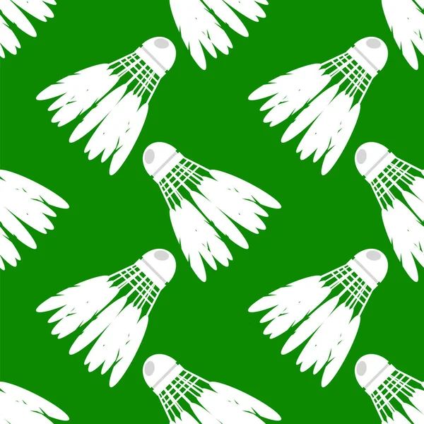 Shuttlecock Icon Feathers Seamless Pattern Isolated Green Background — 스톡 벡터