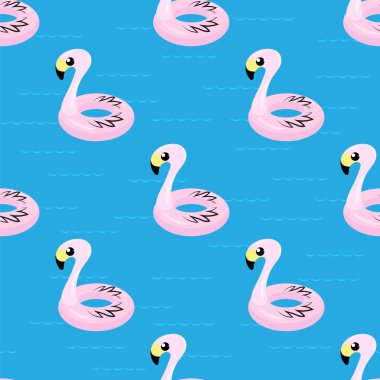 Şişirilebilir Pembe Flamingo Oyuncak Mavide Kusursuz Desen. Çocuklar için Yüzme Yüzme Yüzüğü. Plastik Tropikal Kuş ŞekliName