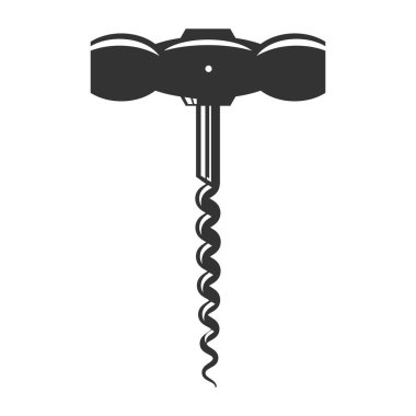 Beyaz Arkaplanda şarap şişesini açmak için Retro Wood tirbuşon simgesi izole edildi