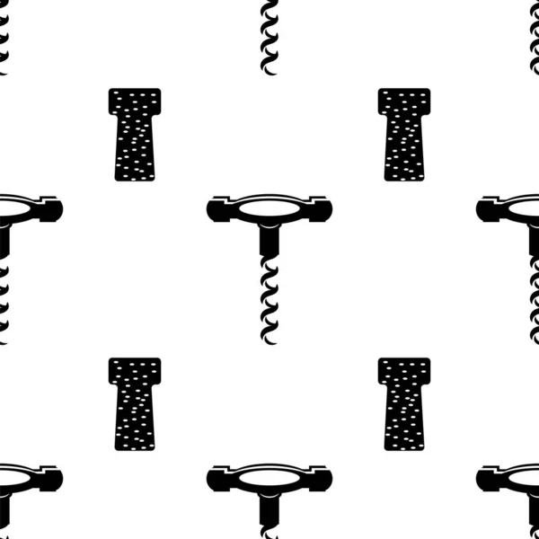 Retro Wood Korkskruv ikonen sömlös mönster för att öppna vinflaska isolerad på vit bakgrund — Stock vektor