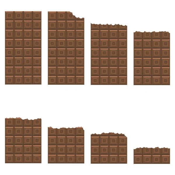 Ugryziony Milk Brown Chocolate Bar Płynny wzór. Zestaw słodkich potraw — Wektor stockowy