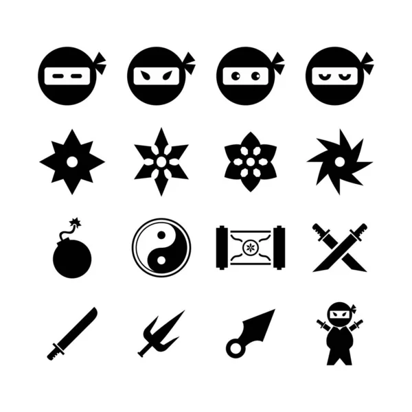 Ninja Icono Conjunto Vector — Vector de stock