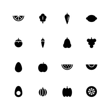 Meyve ve sebze katı simge tasarımı seti