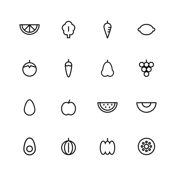Diseño Conjunto Iconos Línea Frutas Verduras — Vector de stock
