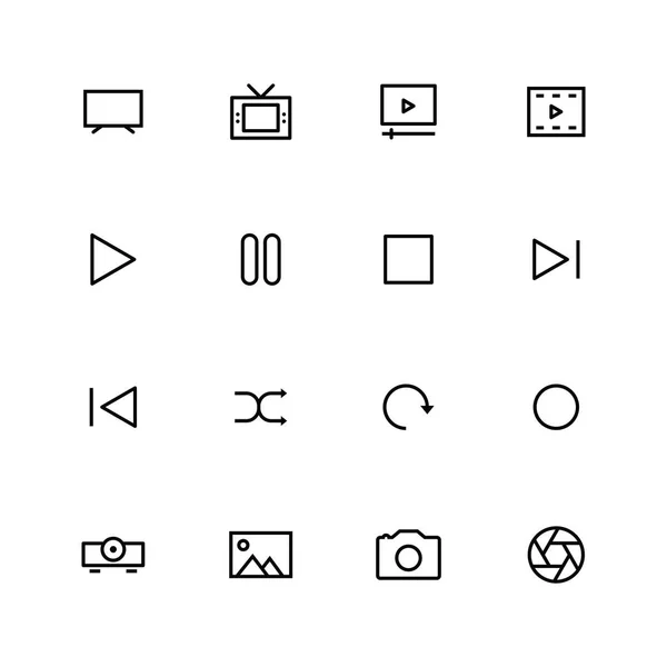 Ligne Multimédia Icône Set Design Vectoriel Illustration — Image vectorielle