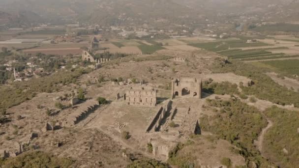 非常古老的建筑 Aspendos希腊的圆形剧场 导水管道 — 图库视频影像
