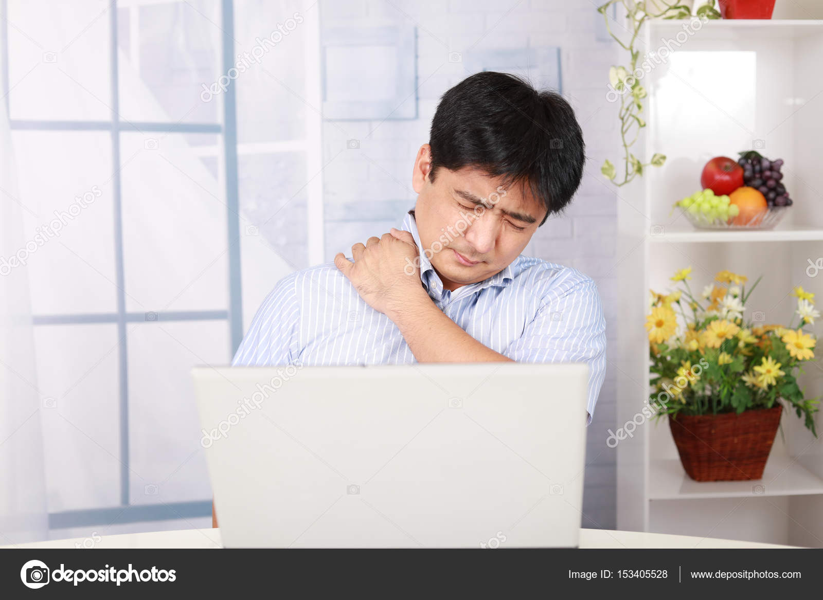 Senior Asian Man With Chest Pain Stock Photo