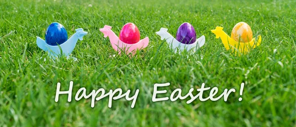 Eastercard Kolorowych Pisanek Podstawki Jajka — Zdjęcie stockowe