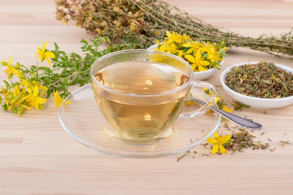 Herbal Tea Cup Herbal Tea Dried Fresh John Wort — Stock Photo, Image