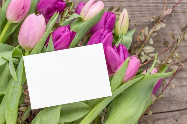 Belo Buquê Tulipas Rosa Violeta Com Espaço Cópia Branca Fundo — Fotografia de Stock