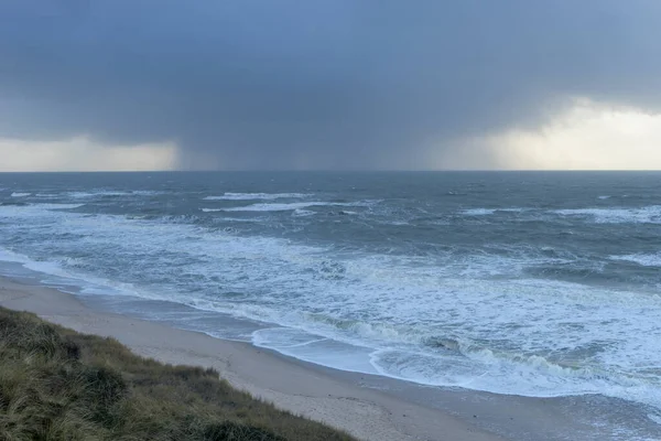 Côte Mer Nord Sur Île Sylt Avec Nuages Orageux Sombres — Photo