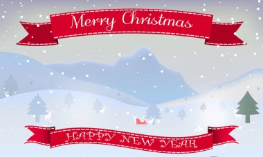 Noel kartı ile bir manzara ağaçlar ve kar