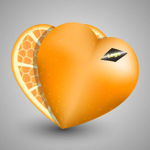 Coração de tangerina com o logotipo do rótulo em um fundo cinza — Vetor de Stock