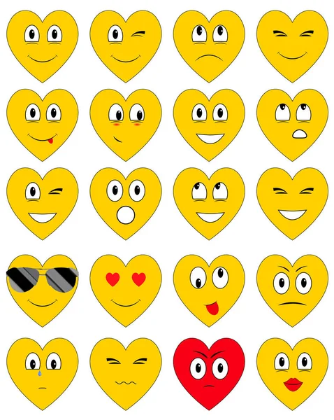 De set van emoticons in de vorm van een hart met verschillende emoties — Stockvector