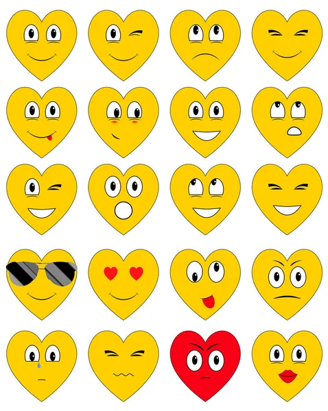 O conjunto de emoticons na forma de um coração com emoções diferentes — Vetor de Stock