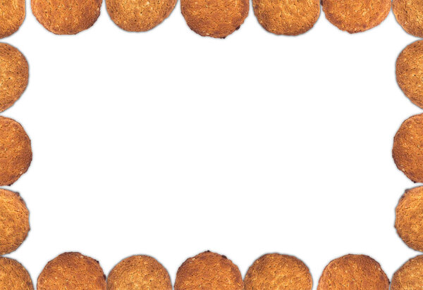 Frame of oatmeal cookies on a white background