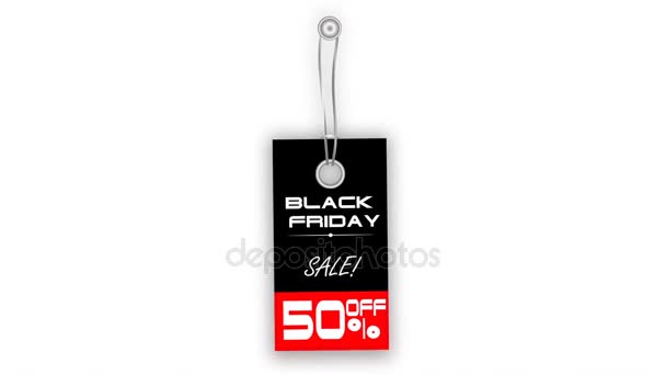 Etiketten försäljning svart fredag hänger och gungar. Redigera din rabatt. Alfakanal som ingår — Stockvideo